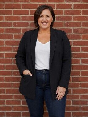 Torrid NEW Plus-Size 1x: Studio Pique Long Line Classic Fit Black Blazer